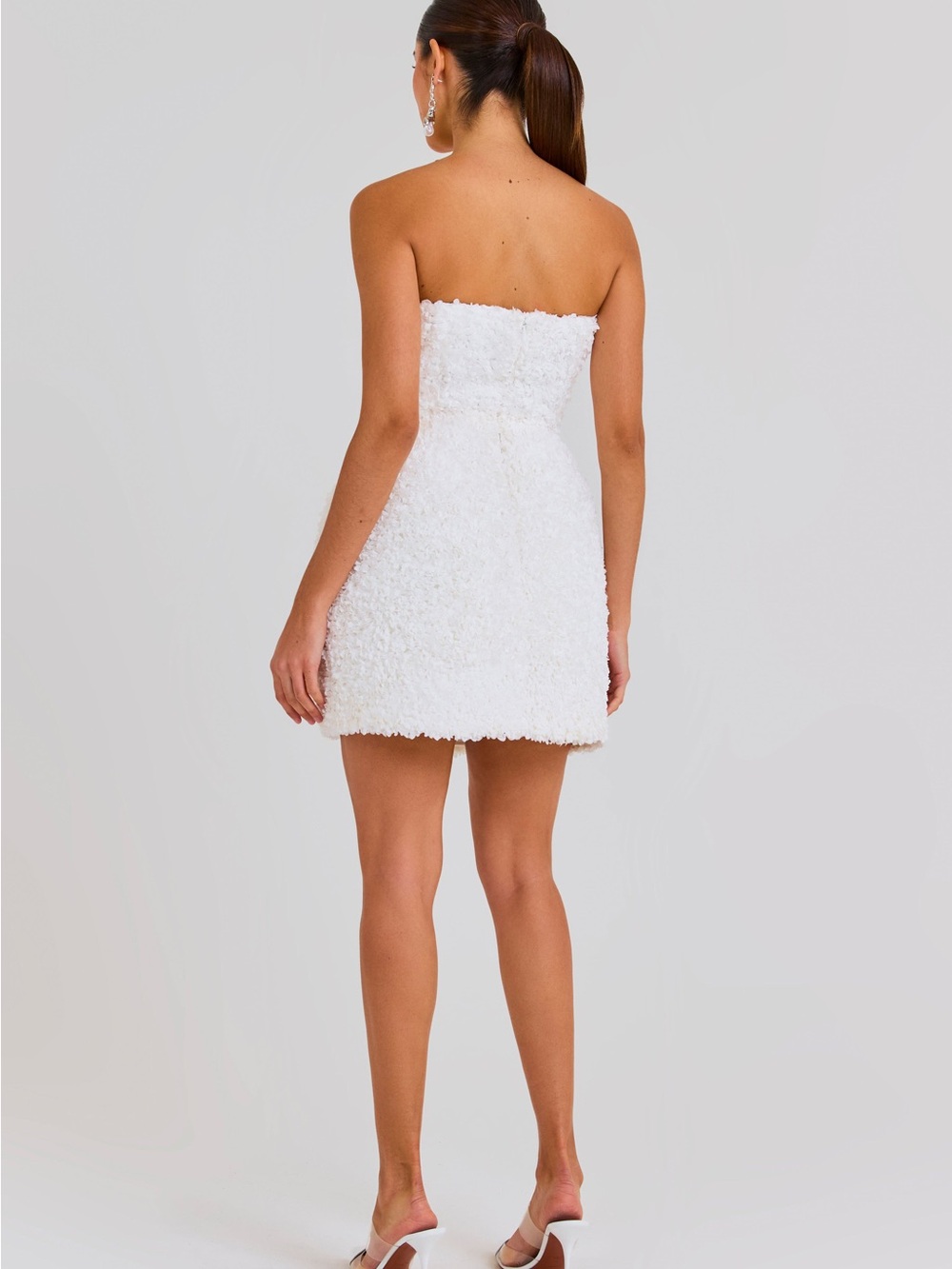 NADINE MERABI Strapless White 3D Floral Chiffon Mini Dress - Picture 3 of 3